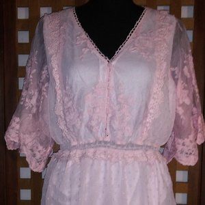 Laura Ashleylike  Party  Prairie Sheer Lace Baby Pink Never Wore  Size L